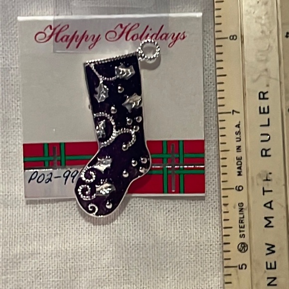 Purple Christmas Stocking Dress Pin. - Picture 1 of 3